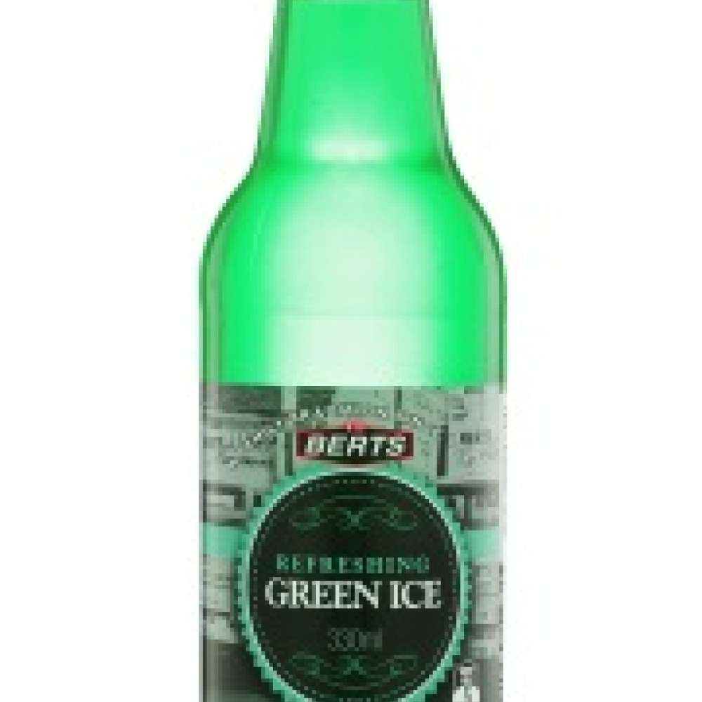 Berts Green Ice Soft Drink Glass Bottle