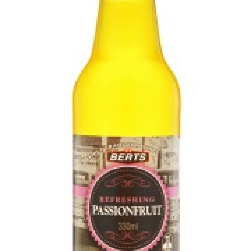 Berts Passionfruit Soft Drink Glass Bottle